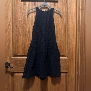 High-Neck Black Crochet Mini Dress